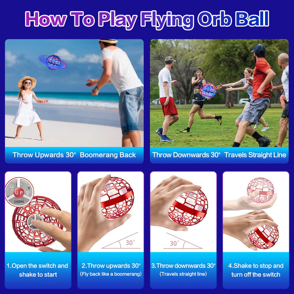 SUMMERLANGUAGE Flying Orb Ball Toy - 2025 Upgraded Magic Flying Orb Toy with LED Light 360°Rotating, Boomerang Flying Toys Indoor Outdoor Fun Games, for 6 7 8 9 10 12+ Year Old Kids Boys Girls Adults