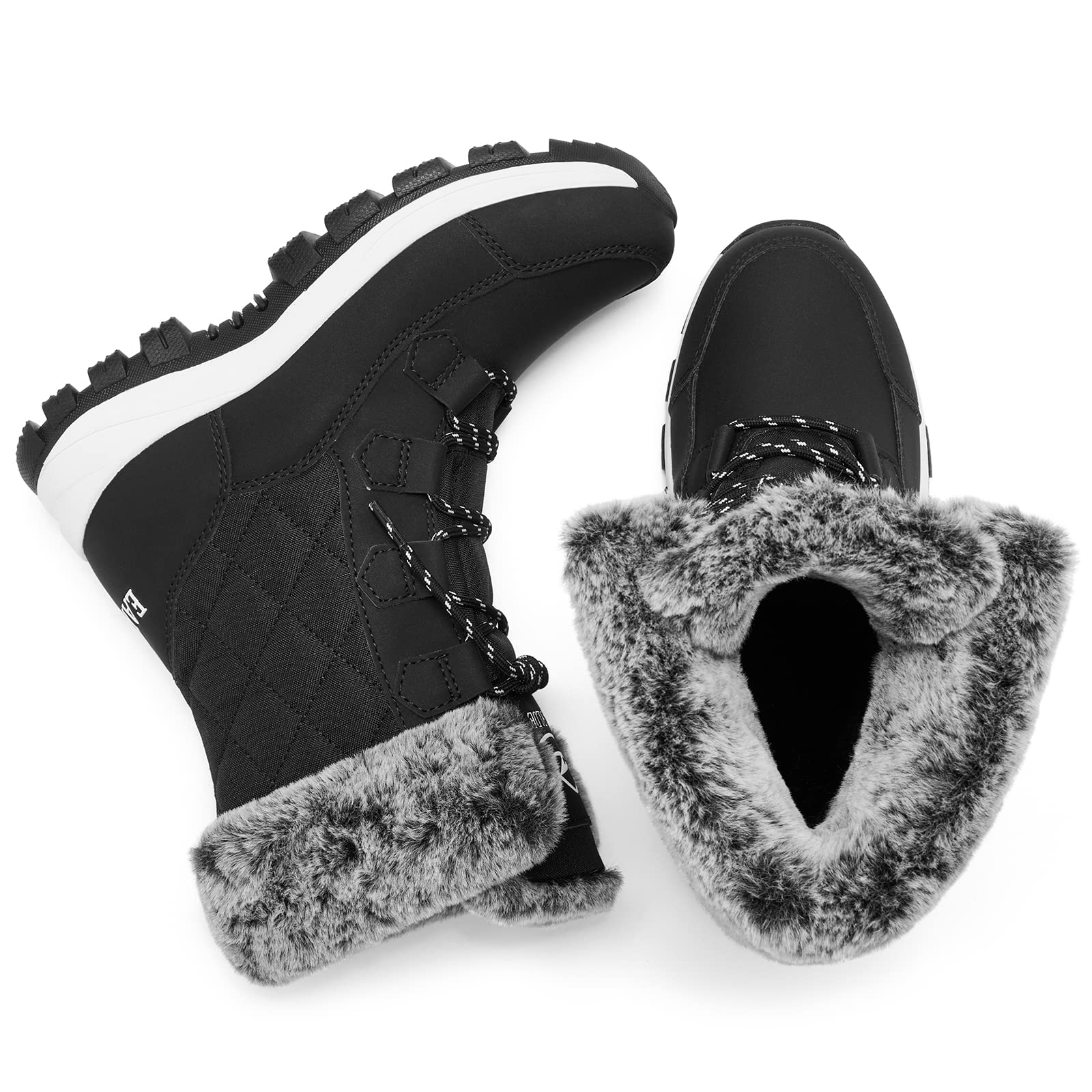 EARLDE Women’s Snow Boot With Waterproof Lace Up Mid-Calf Outdoor Winter Deep Tread Rubber Sole Size 8