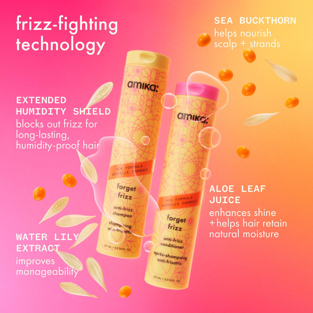 amika forget frizz anti-frizz conditioner, 275ml | smoothing, humidity protection, up to 72 hour frizz control + lightweight hydration, for medium to thick coarse hair types 2a-4c