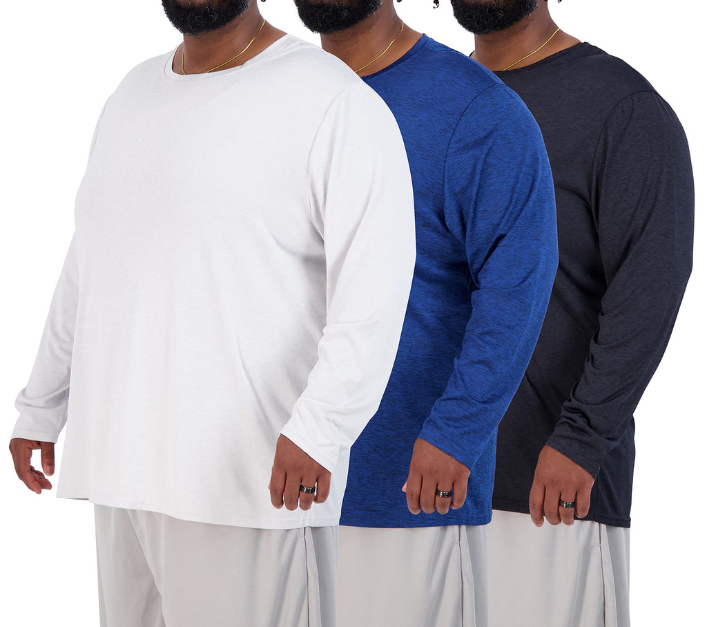 Real Essentials 3 Pack: Men’s Big & Tall Long Sleeve Dry-Fit Crew Neck T-Shirt - Gym Workout Athletic Running Tee, Set 3, 4XLT, Pack of 3