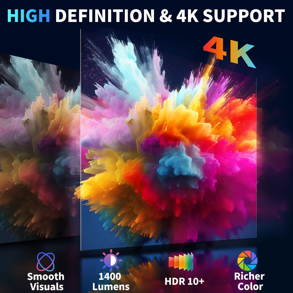 [Built-in Apps & 2026 Upgraded] Mini Projector Support 4K 1080P Auto Keystone 180° Rotatable with WiFi 6 and Bluetooth 5.4, Projector Portable Compatibile with HDMI/TV Stick/Memory Stick/Laptop-Black