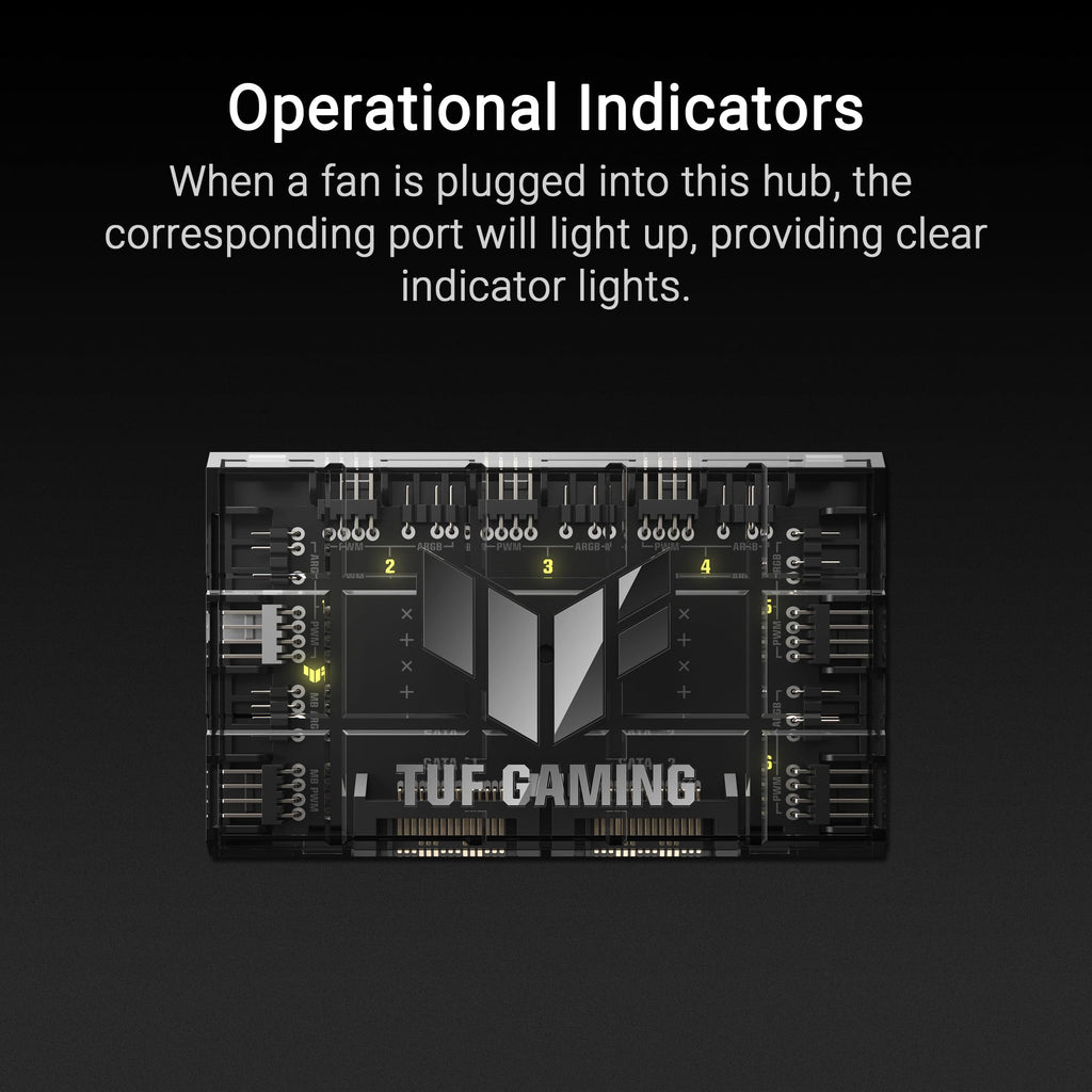 ASUS TUF Gaming ARGB PWM Fan Hub (Connects six case Fans, PWM Fan and RGB Connector, Clear Power and Operation Indicators, Stable Dual SATA Power Support)