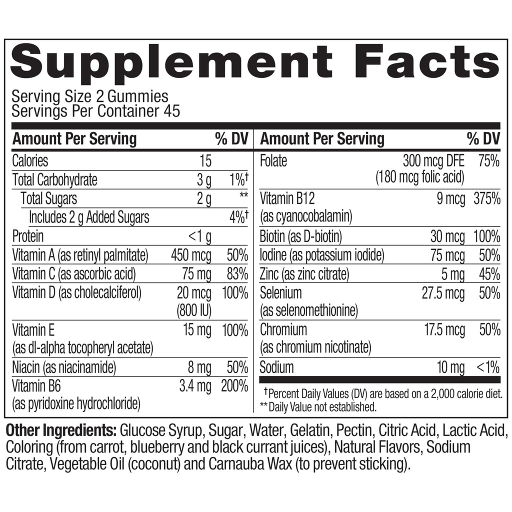 OLLY Men's Multivitamin Gummy, Vitamins A, C, D, E, B, Zinc, Blackberry Flavor, 45 Day Supply - 90 Count