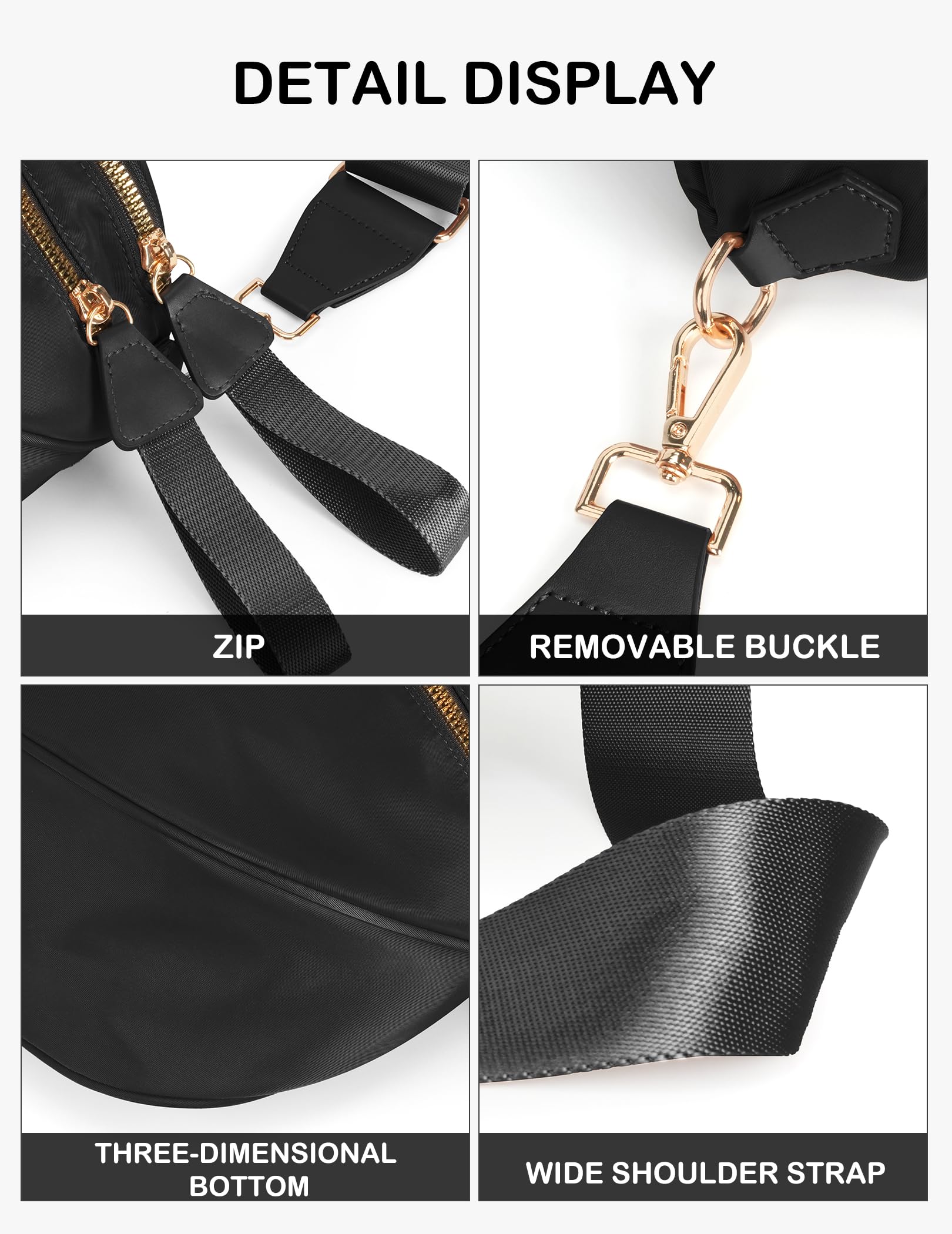 Spacious Nylon Crossbody Bag Bum Bag Handbags Wallets Purses Trendy Shoulder Bag for Women (black)