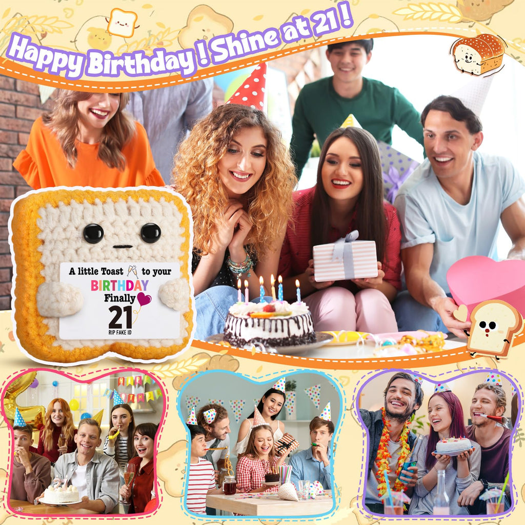 Ovrrcame Finally 21" Funny 21st Birthday Gifts for Her & Him - Crochet Toast with RlP Fake ID Gag Message - Unique Bar Cart Decor & Keepsake for Daughter, Son, Friend