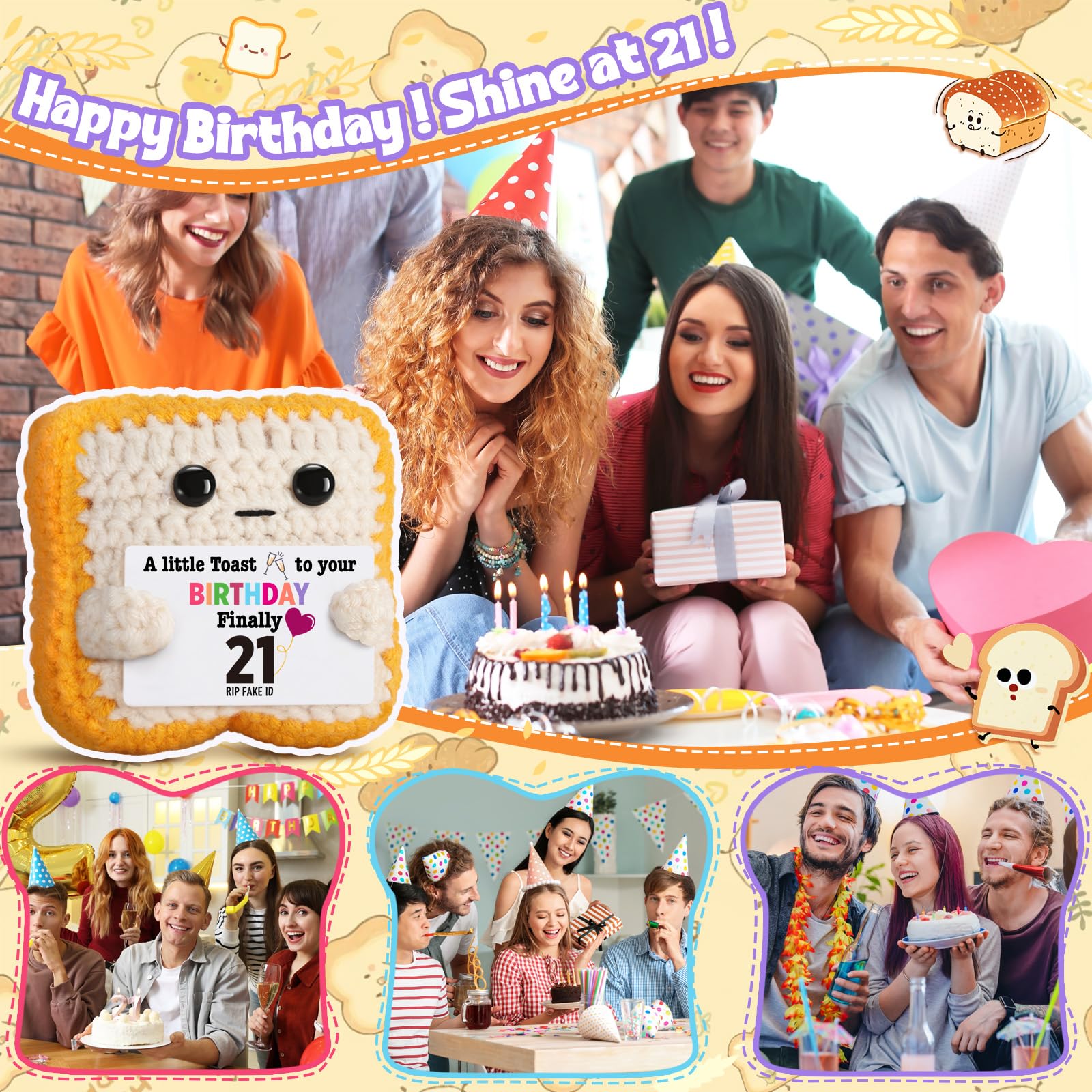 Ovrrcame Finally 21" Funny 21st Birthday Gifts for Her & Him - Crochet Toast with RlP Fake ID Gag Message - Unique Bar Cart Decor & Keepsake for Daughter, Son, Friend