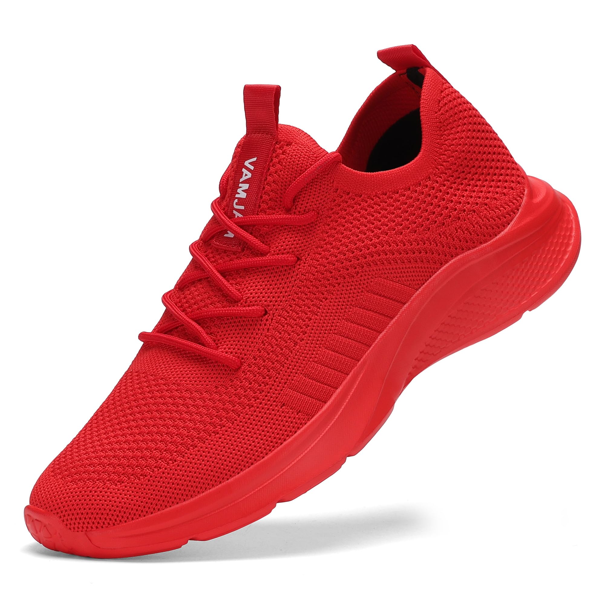 VAMJAM Men's Running Shoes Fashion Sneakers - Lightweight Breathable Flying Knitting Lace Up Mesh Walking Shoes Workout Casual Sports Shoes All Red Size 12