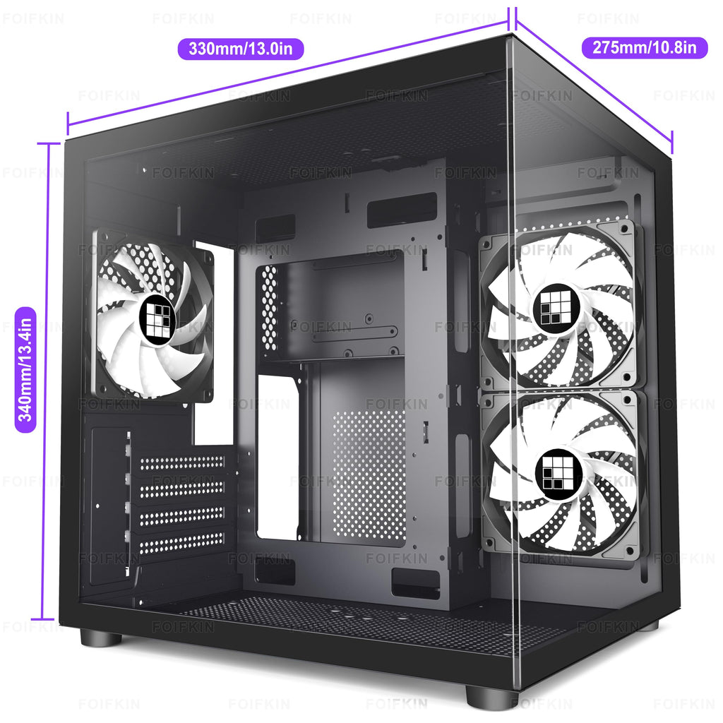 FOIFKIN F100 PC Case - Pre-Installed 3 ARGB Fan, Micro-ATX Gaming PC Case, 270° Panoramic Glass with USB 3.0, FOIFKIN (Black)
