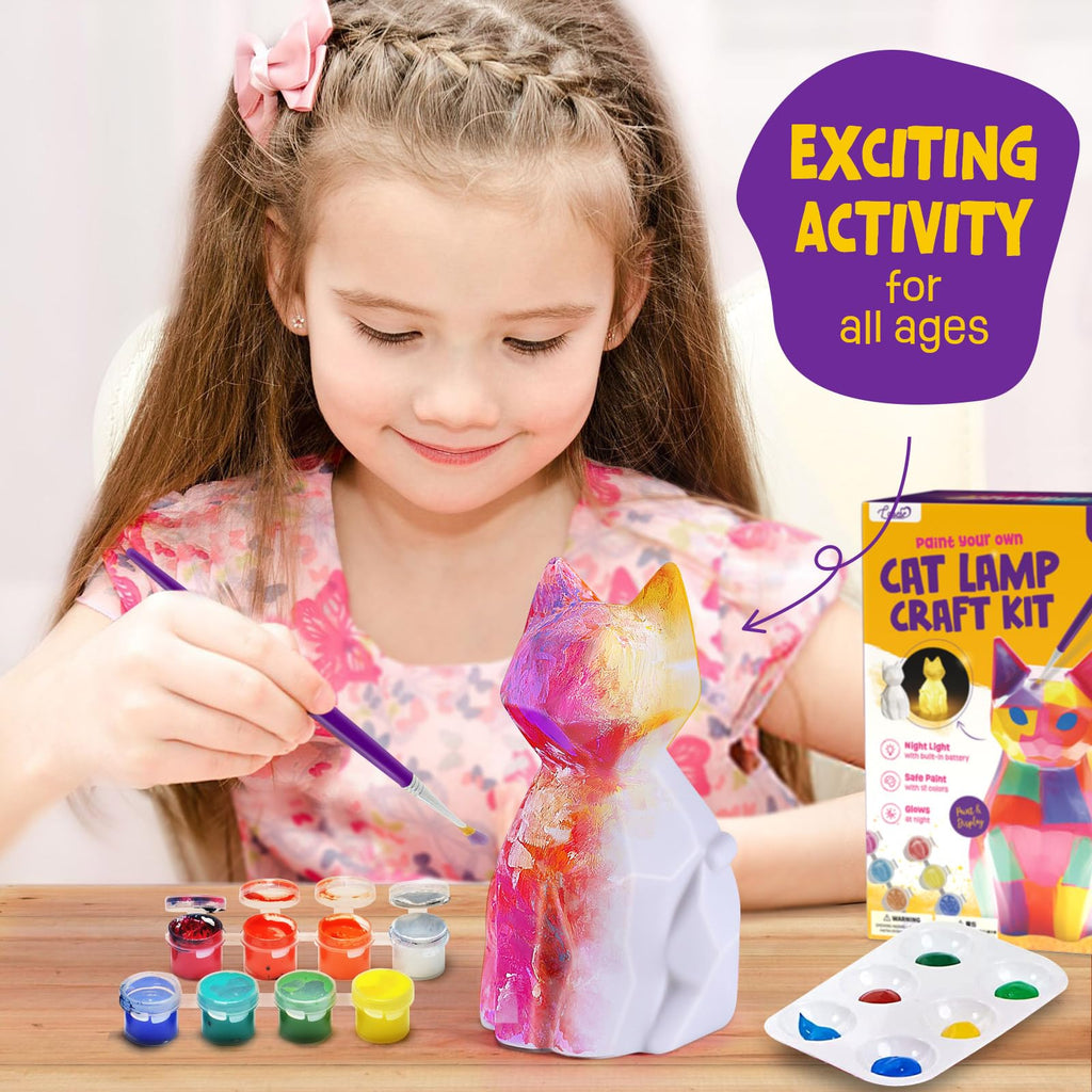 Paint Your Own Cat Lamp Kit, Arts and Crafts for Kids Ages 8-12, Art Supplies Painting kit for Kids 6-12, Cat Night Light Toys Girls Boy Birthday Christmas Gifts for Kid Ages 3 4 5 6 7 8 9 10 11 12+