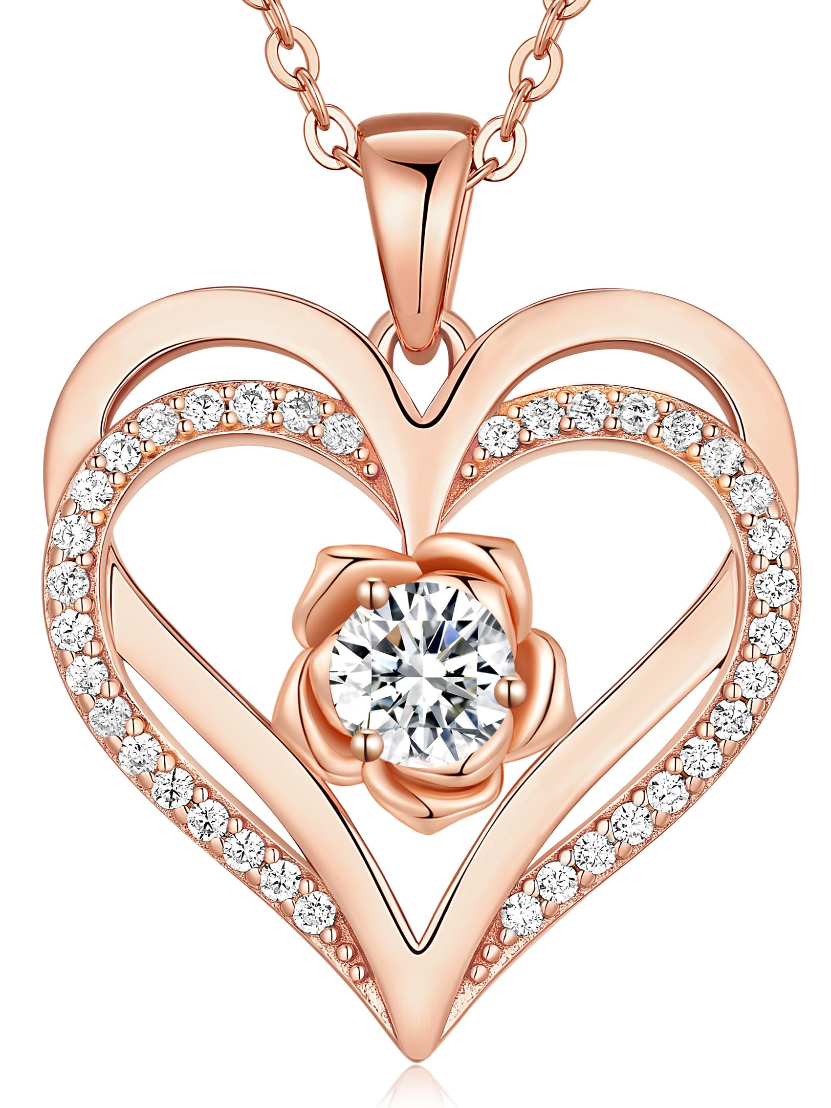 CDE Valentines Day Gifts for Women S925 Silver Rose Gold Heart Birthstone Necklaces for Women，Ideal Anniversary or Birthday Jewelry Gifts for Wife Girlfriend Her