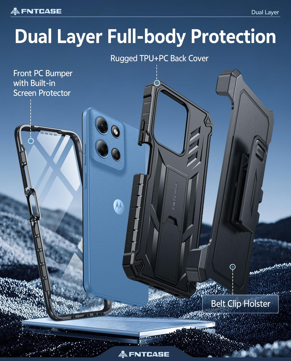FNTCASE for Moto-G 2026/2025 Case: for Motorola Moto G Play 2026 5G Military Grade Cell Phone Cover with Kickstand & Belt Clip Holster Matte Textured Rugged Shockproof Protector Black