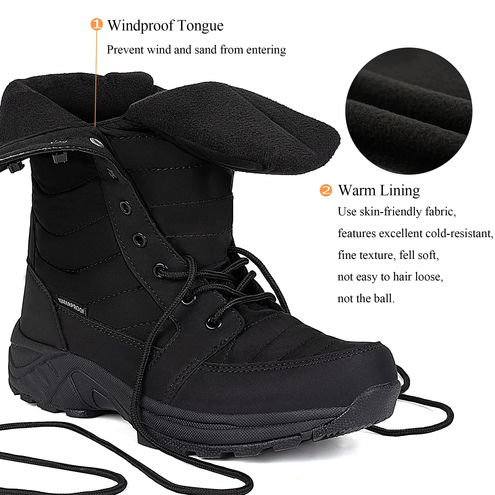 FW FRAN WILLOR Women's Waterproof Winter Snow Boots Warm Comfortable with Side Zipper - 2024 Fashion Lightweight Hiking boots for Cold Weather Insulated Mid Calf Military Booties