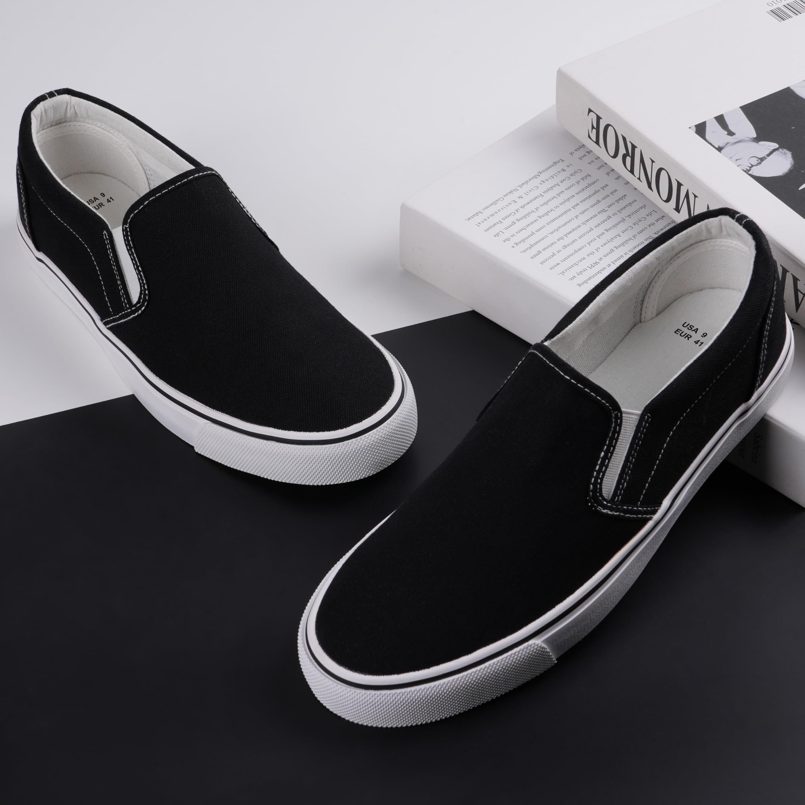 Mens Classic Slip on Canvas Shoes Casual Loafers Fashion Sneakers Black