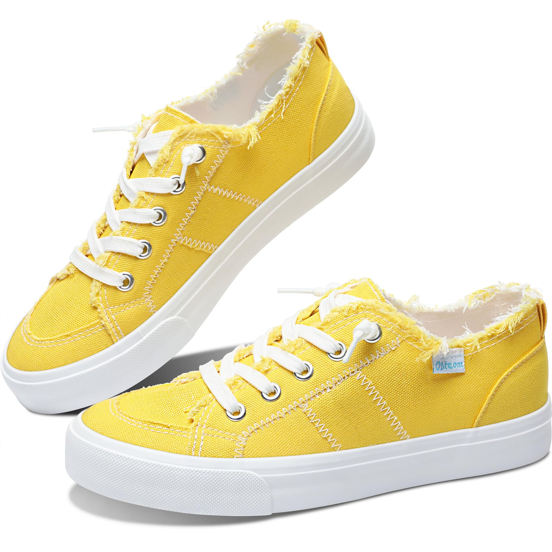 Obtaom Women's Play Fashion Sneaker Comfortable Canvas Slip on Shoes Washed Canvas Flats（Lemon Yellow，US6）