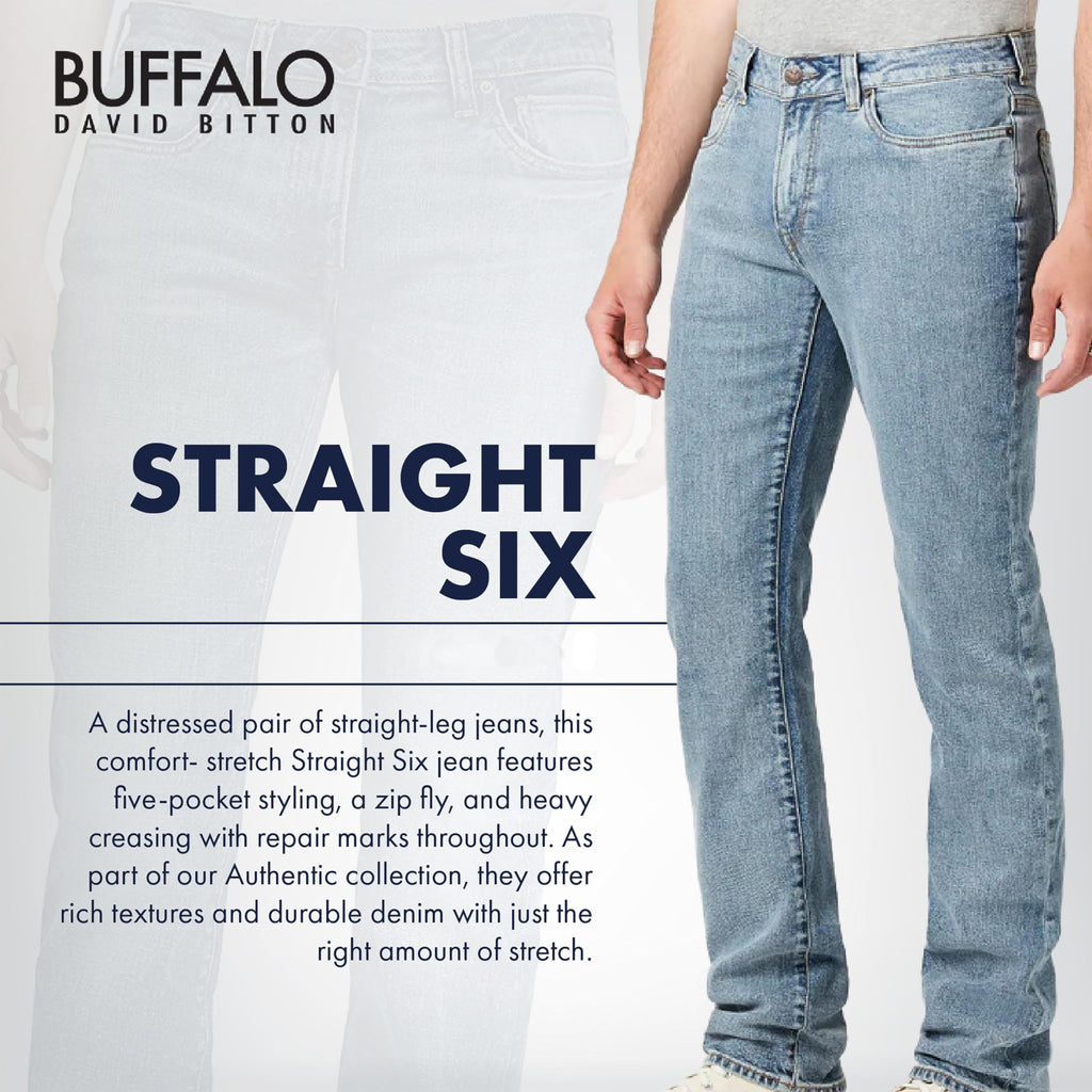 Buffalo David Bitton Men's Straight Six Jeans, Grey Sanded, 31 x 34