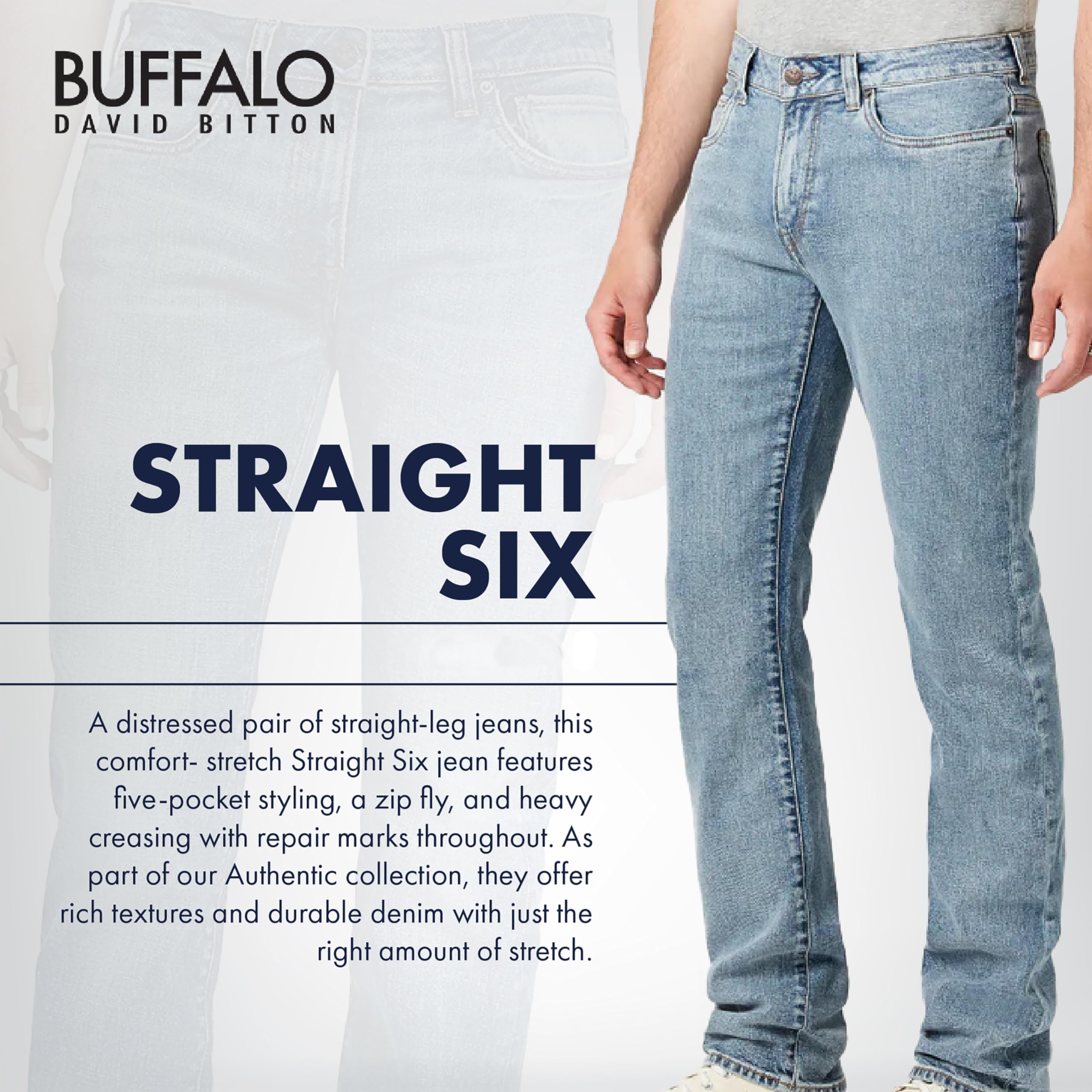 Buffalo David Bitton Men's Straight Six Jeans, Grey Sanded, 31 x 34