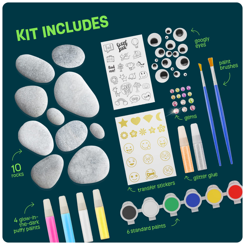 Dan&Darci Kids Rock Painting Kit - Glow in The Dark - Easter Gifts Arts & Crafts for Boys and Girls Ages 6-12 - Craft Activities Kits - Creative Art Toys for 6, 7, 8, 9, 10, 11 & 12 Year Old Kid