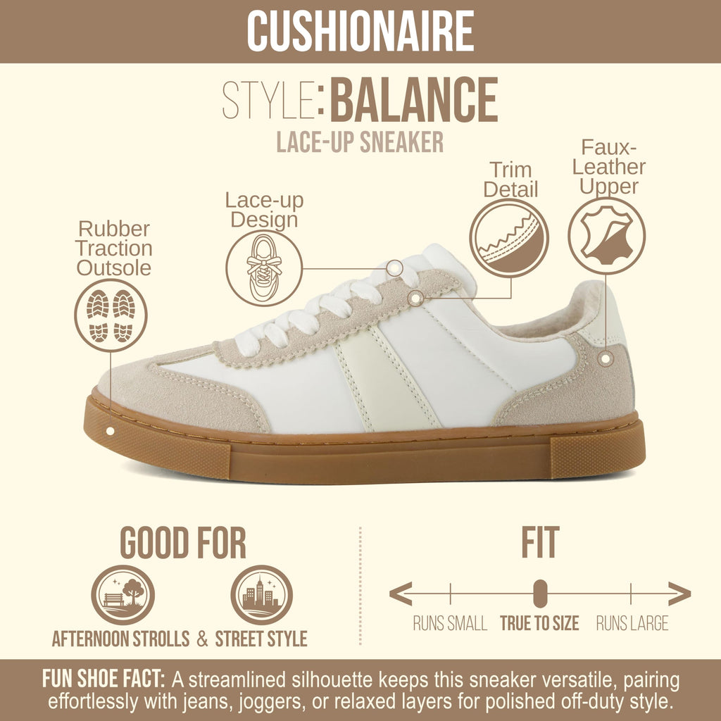 CUSHIONAIRE Balance Womens Sneakers, Casual Tennis Shoes for Women with Memory Foam and Slip Resistant Outsole, IVORY 11W