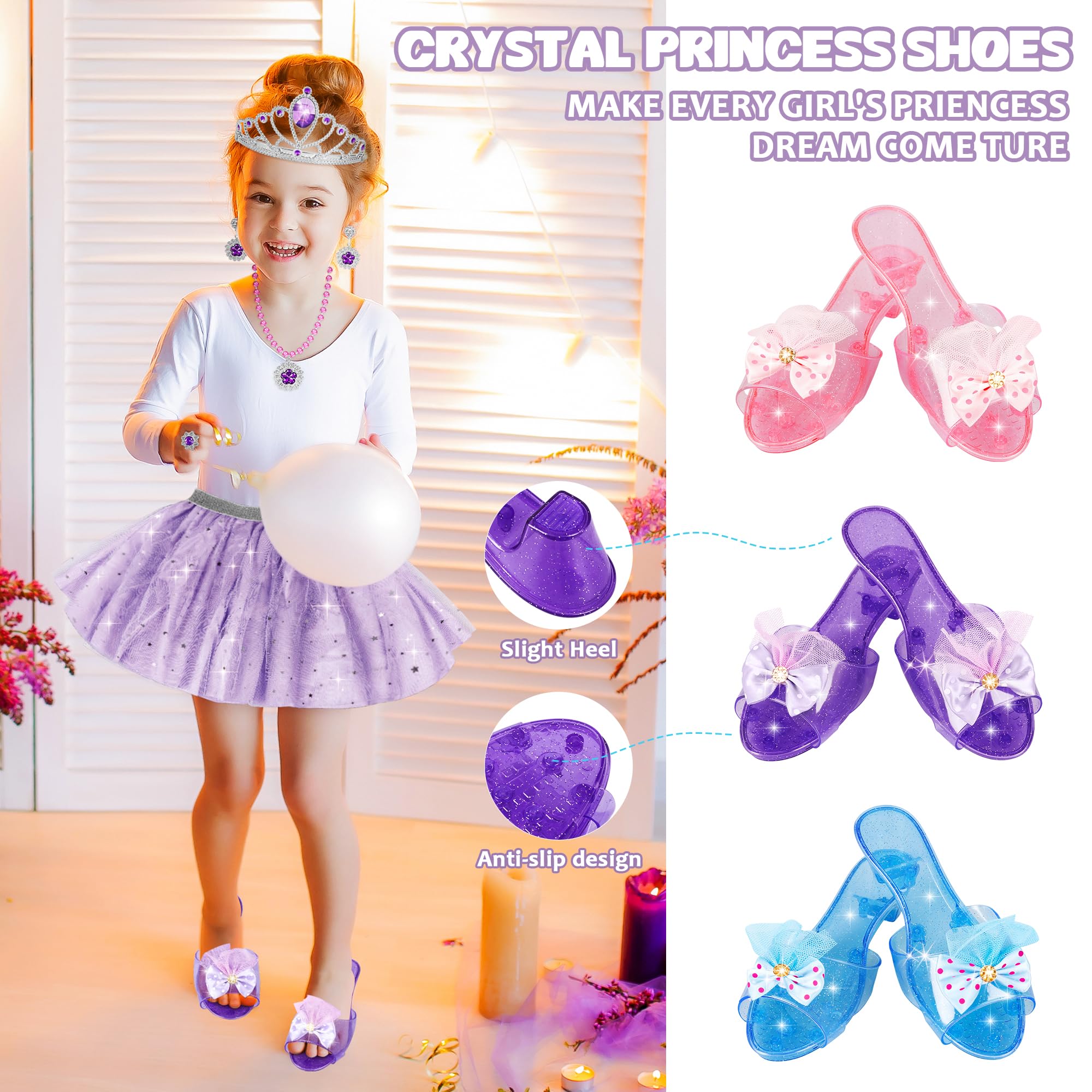 LJZJ Princess Dress Up Toys & Jewelry Boutique, Costumes Set incl Color Skirts, Shoes, Crowns, Accessories, Girls Role Play Gift for 3 4 5 6 Year Old Girl Toddler B-Day Party Favors