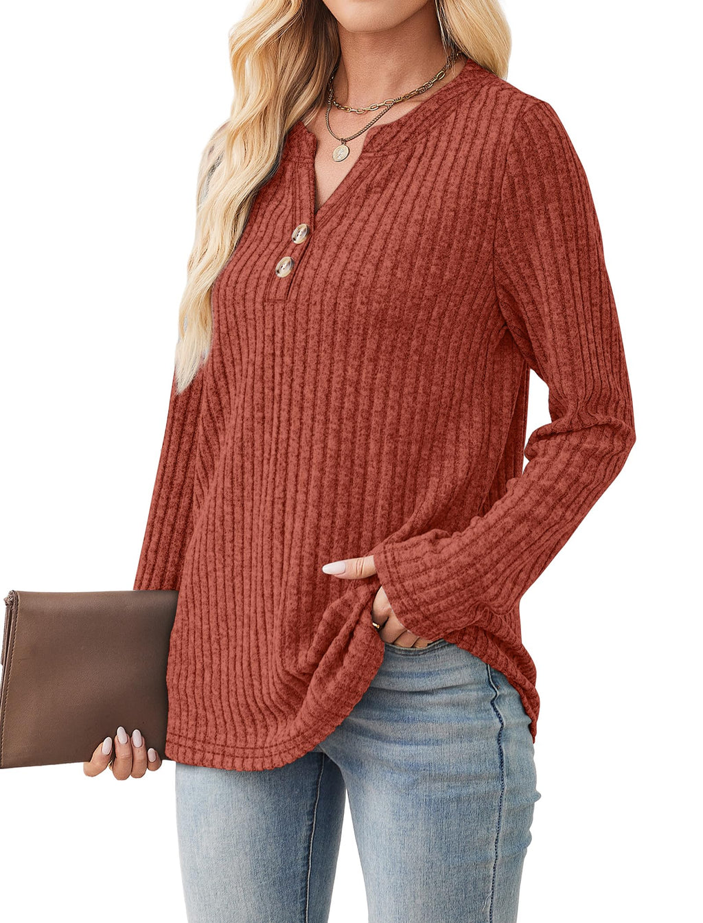 Sampeel Womens Tops Trendy Fall Clothes 2025 Fashion Outfits Winter Clothing Fashion Ladies Sweaters Dressy Casual Shirts Thanksgiving Outfits Comfiest Airport Caramel L