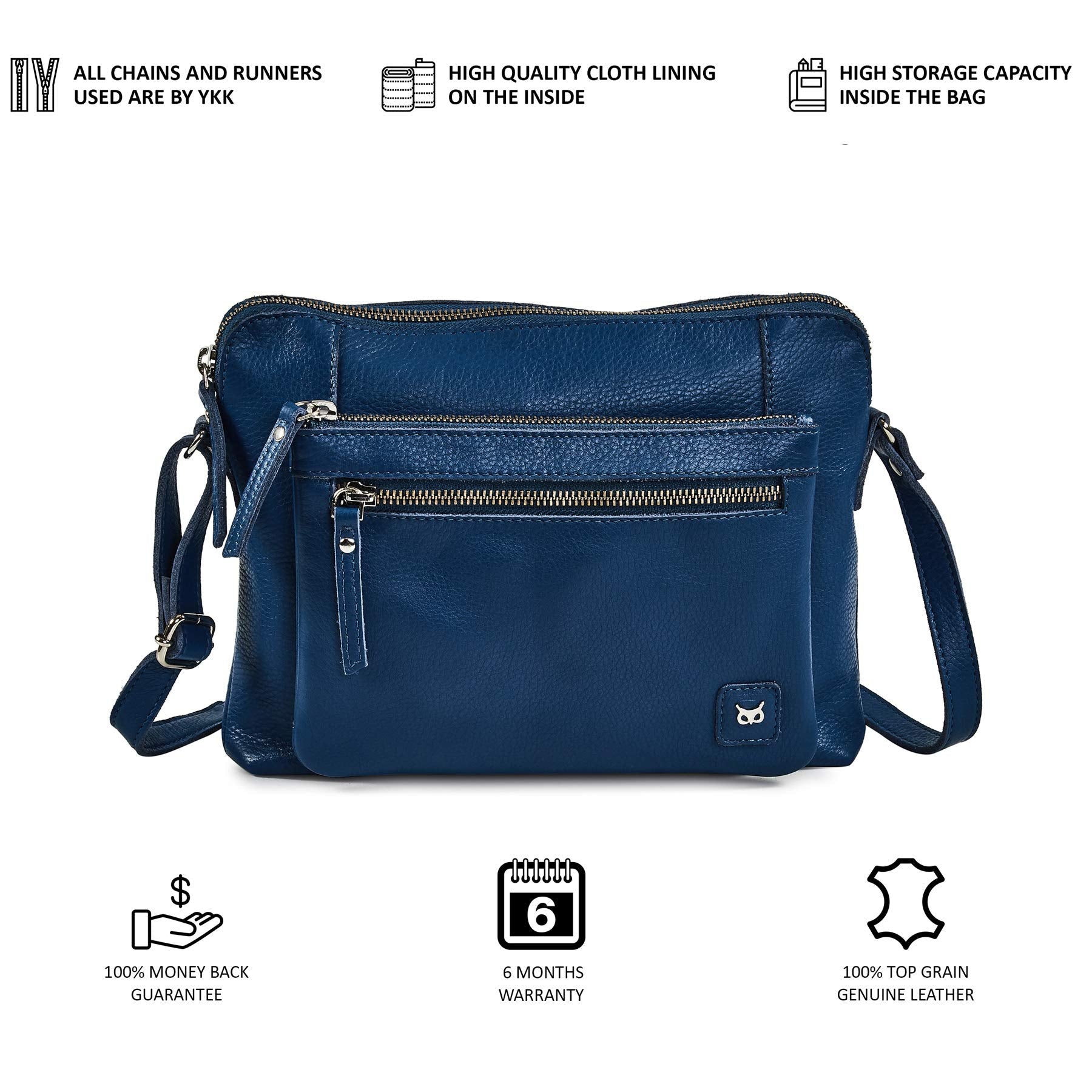 Leather Crossbody Bags for Women Small Soft Genuine Pebbled Sling Shoulder Handbag Crossover Purse with Full Adjustable Strap (Sapphire Blue Nappa)
