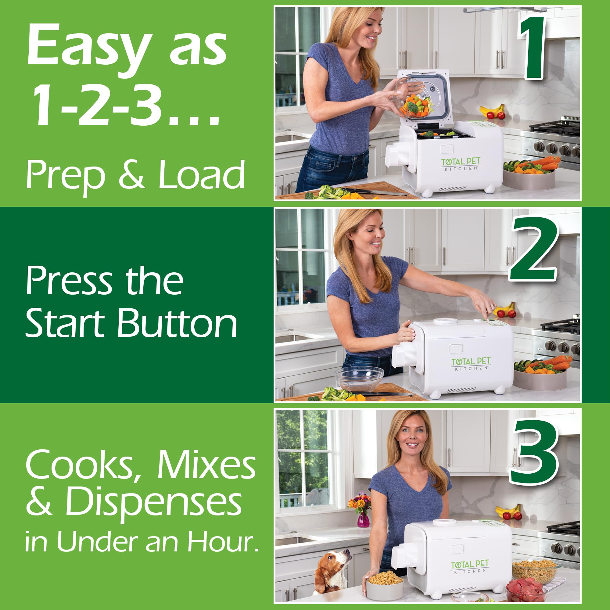 Total Pet Kitchen Pet Food Maker - All-in-One Pet Food Multicooker | Cooks, Mixes, and Dispenses Fresh Human-Grade Ingredients in About an Hour | 4.5 Quart Capacity