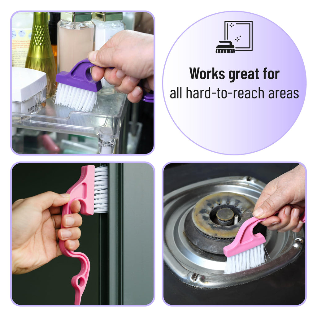 Slick- Window Track Cleaning Brush, 4 Pack, Ergonomic Handle, Built-in Scraper, Multipurpose, Window Track Cleaning Tools
