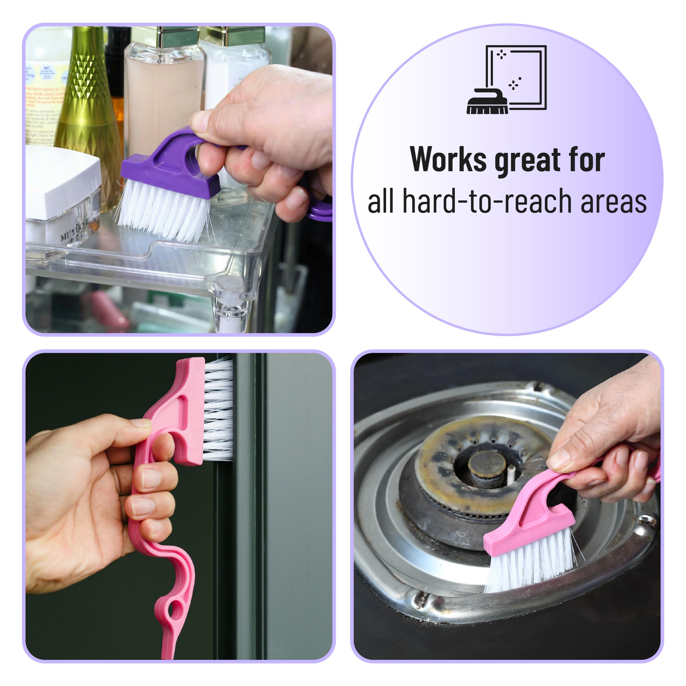 Slick- Window Track Cleaning Brush, 4 Pack, Ergonomic Handle, Built-in Scraper, Multipurpose, Window Track Cleaning Tools