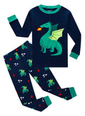 Dragon Little Boys Long Sleeve Pajamas Sets 100% Cotton Pyjamas Toddler Kids Pjs Size 2T Blue