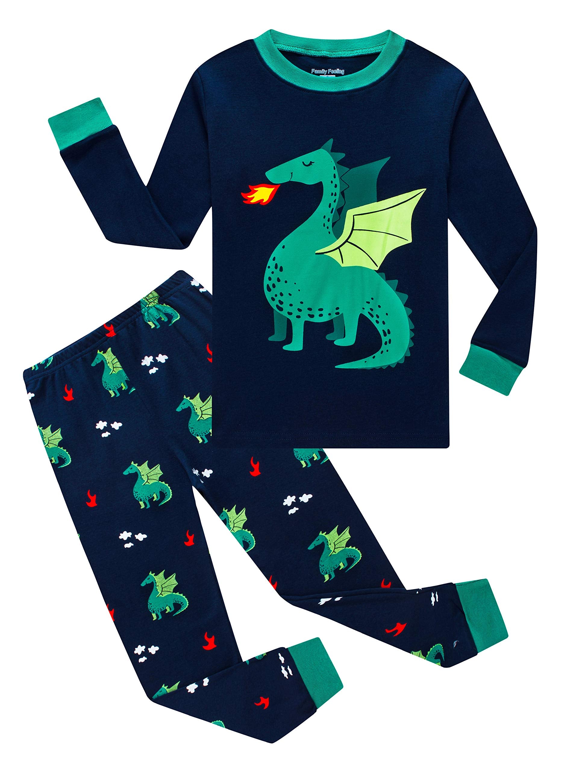 Dragon Little Boys Long Sleeve Pajamas Sets 100% Cotton Pyjamas Toddler Kids Pjs Size 2T Blue