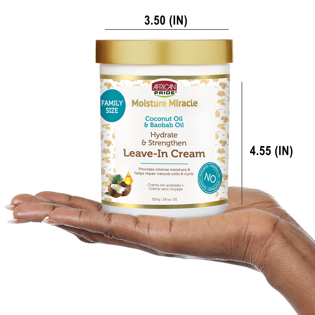 African Pride Moisture Miracle Leave-In Cream with Baobab Oil & Coconut Oil for Coily & Curly Hair, Adds Moisture, Helps Repair & Strengthen, 18 oz