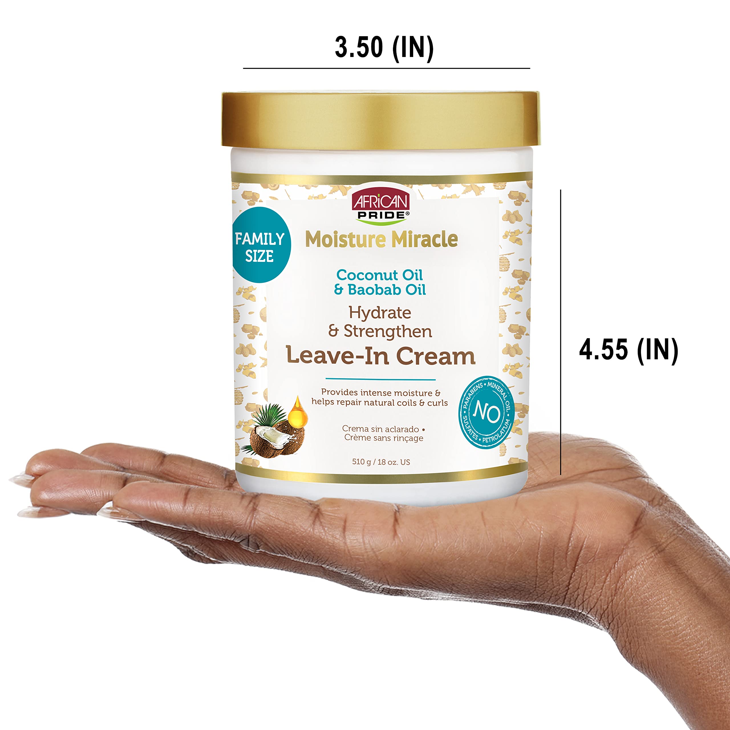 African Pride Moisture Miracle Leave-In Cream with Baobab Oil & Coconut Oil for Coily & Curly Hair, Adds Moisture, Helps Repair & Strengthen, 18 oz