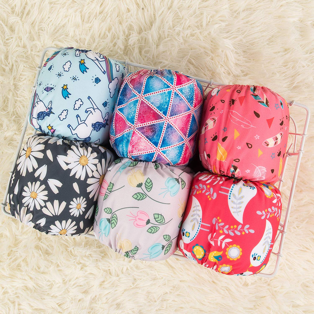 ALVABABY 6pcs with 12 Inserts Baby Cloth Diapers Pocket Newborn Diaper for Less Than 12pounds Baby Snaps Cloth Diapers Nappy