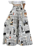 WDIRARA Women's Newspaper Print Wide Leg Pants Elastic Waist Loose Funky Letter Print Palazzo Pants Multicolor Large