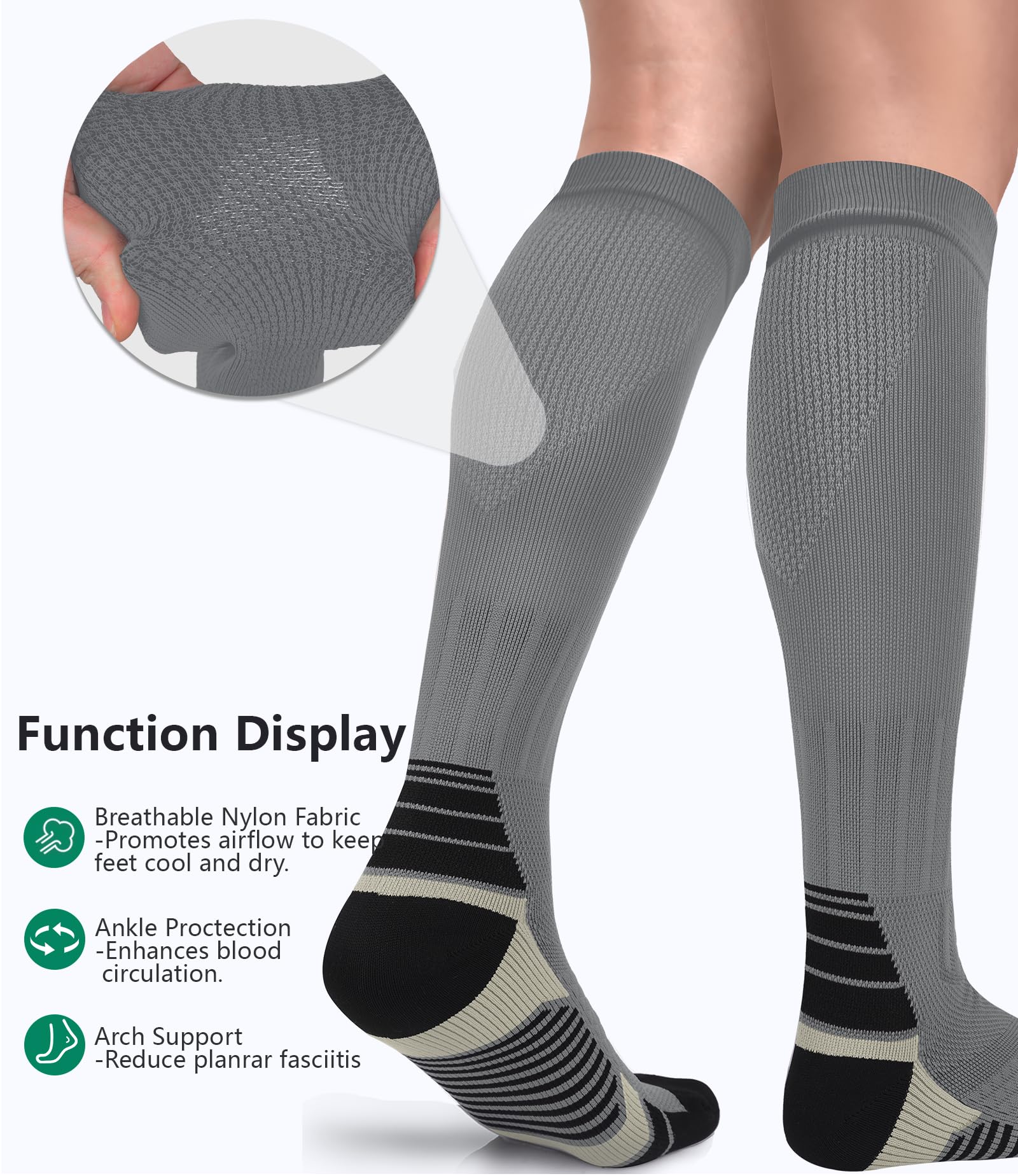 FuelMeFoot 3 Pack Compression Socks For Women Men Knee High Socks 15-20mmHg workout socks runner tall pregnant 9-12 presents graduation clothes