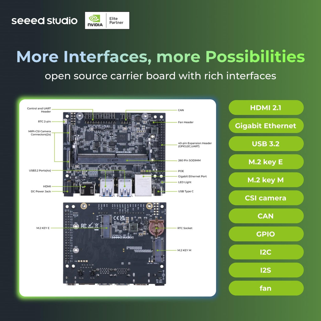 seeed studio NVIDIA Jetson Orin NX 16GB Edge AI Device - reComputer J4012, 4xUSB 3.2, M.2 Key E & Key M Slot, Pre-Installed Jetpack System with NVIDIA Jetpack on 128GB NVMe SSD