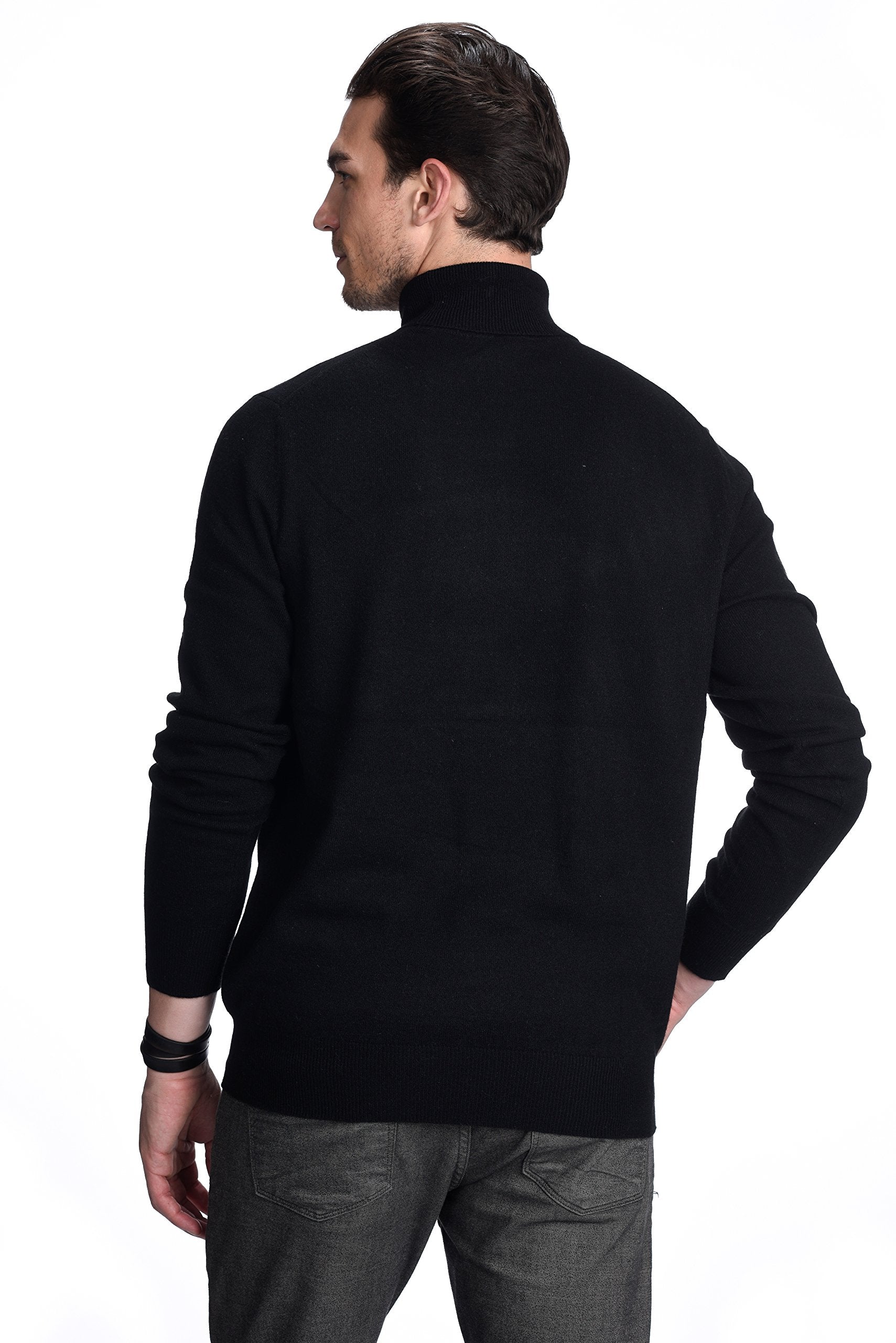 State Cashmere Men's Essential Turtleneck Sweater 100% Pure Cashmere Classic Long Sleeve Pullover (Black, Large)