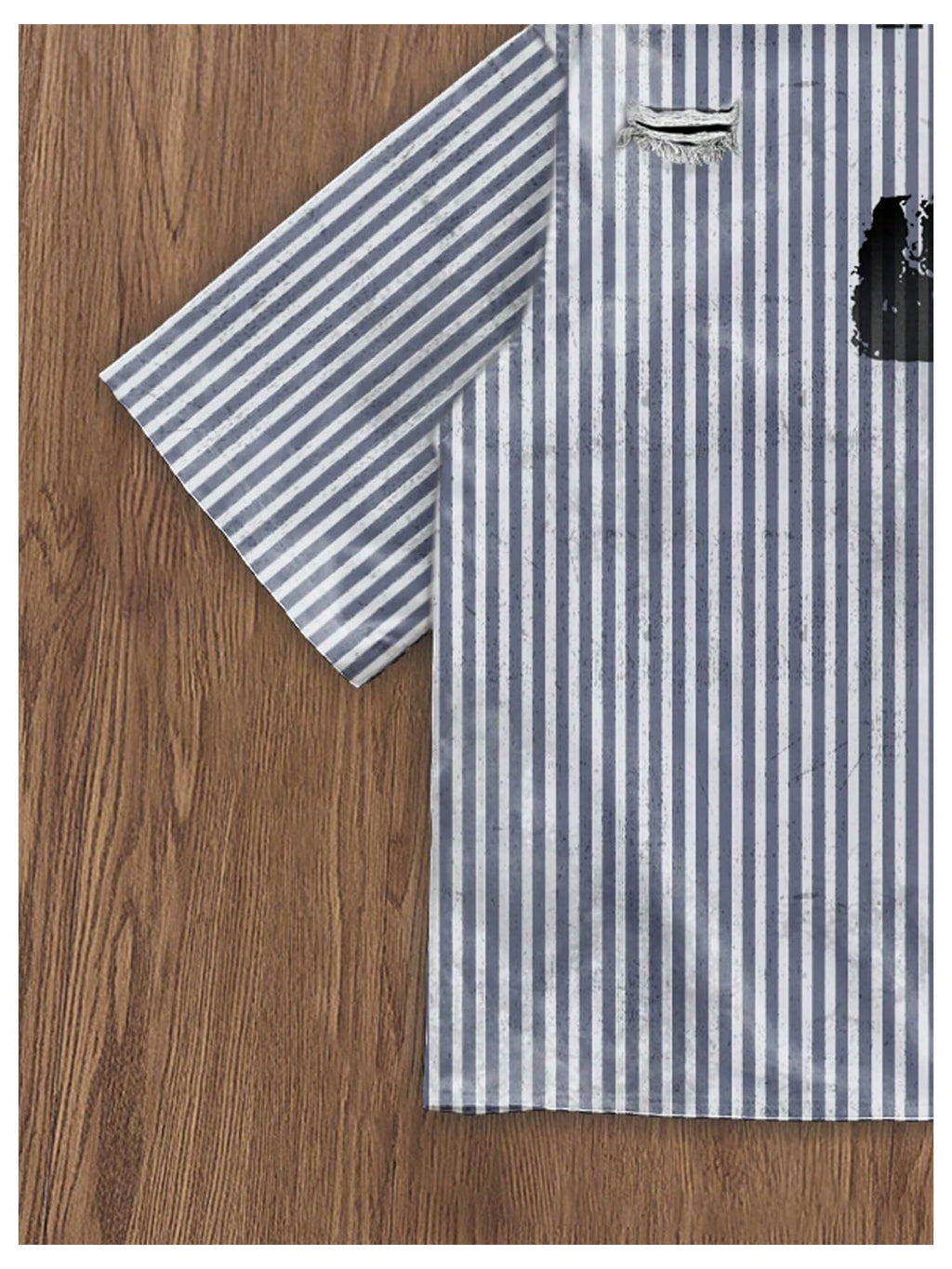 GORGLITTER Men's Letter Graphic Striped Cropped Button Down Shirts Ripped Short Sleeve Y2k Tops Casual Streetwear White and Grey Small