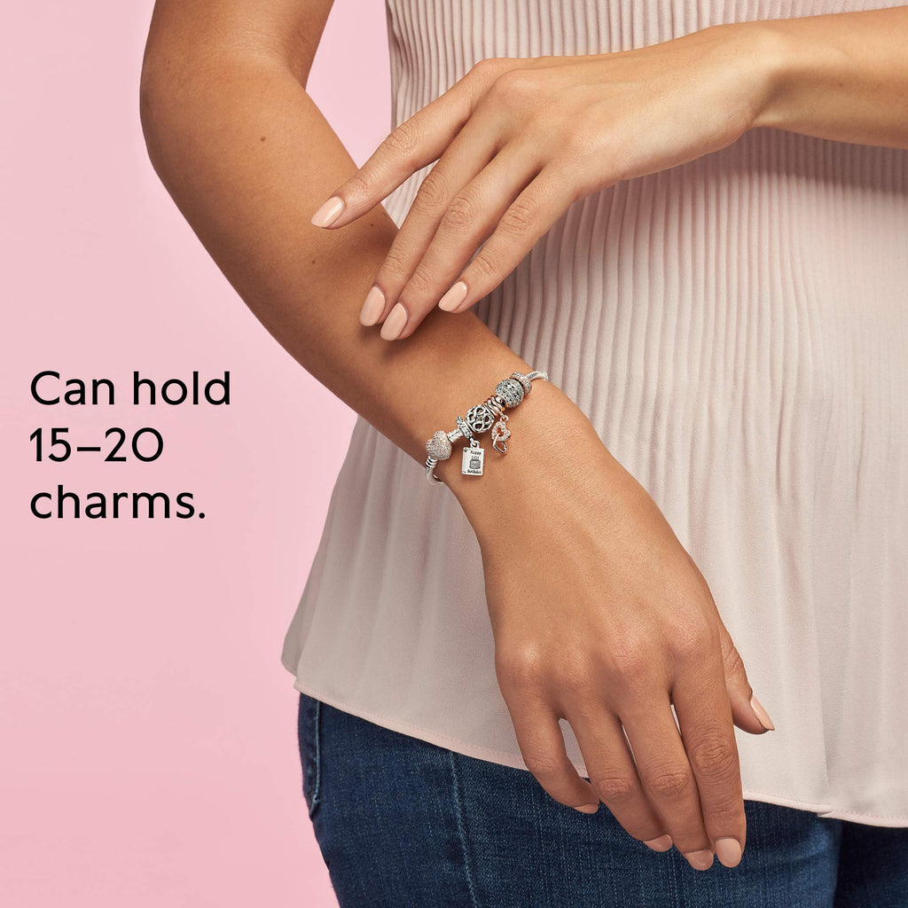 Pandora Jewelry - Moments Pave Heart Clasp Snake Chain Cubic Zirconia Bracelet - Gift for Her - Pandora Rose - 6.7"
