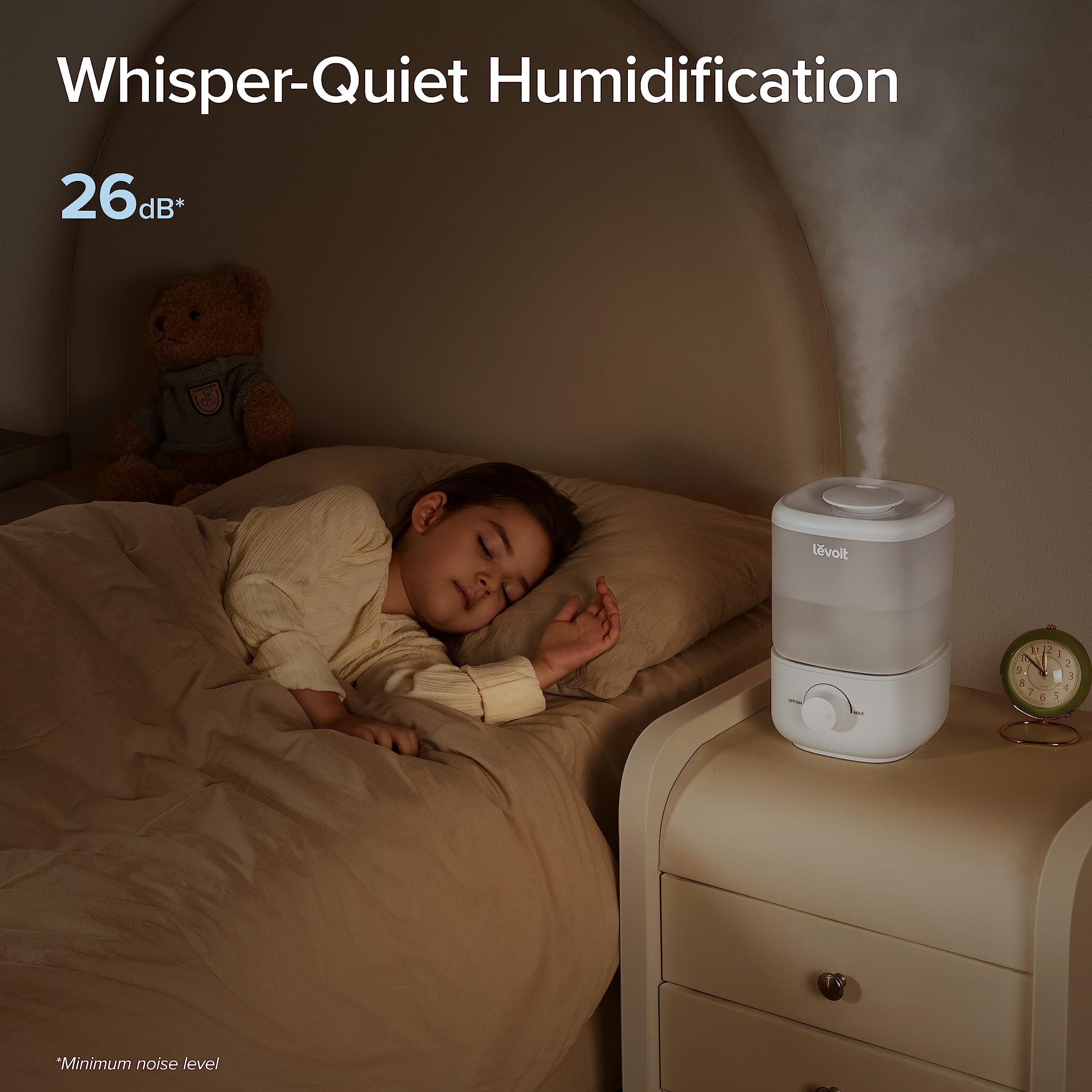 LEVOIT Top Fill Humidifiers for Bedroom, 2.5L Tank for Large Room, Easy to Fill & Clean, 26dB Quiet Cool Mist Air Humidifier for Home Baby Nursery & Plants, Auto Shut-off and BPA-Free for Safety, 25H