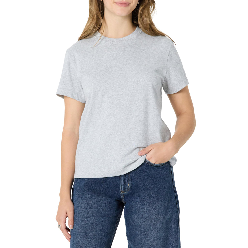 Amazon Essentials Women's Relaxed-Fit Cotton Crewneck T-Shirt, Light Grey Heather, X-Large
