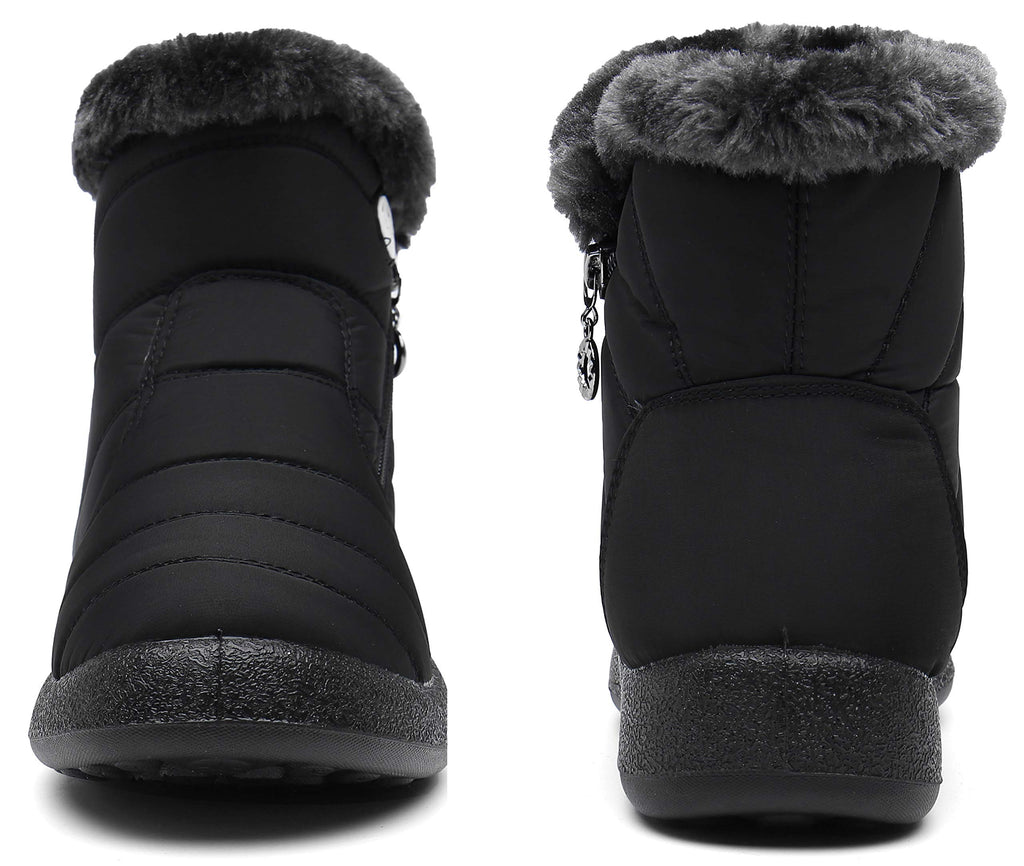 Hsyooes Womens Warm Fur Lined Winter Snow Boots Waterproof Ankle Boots Outdoor Booties Comfortable Shoes for Women,Black,9 M US=Label Size 41