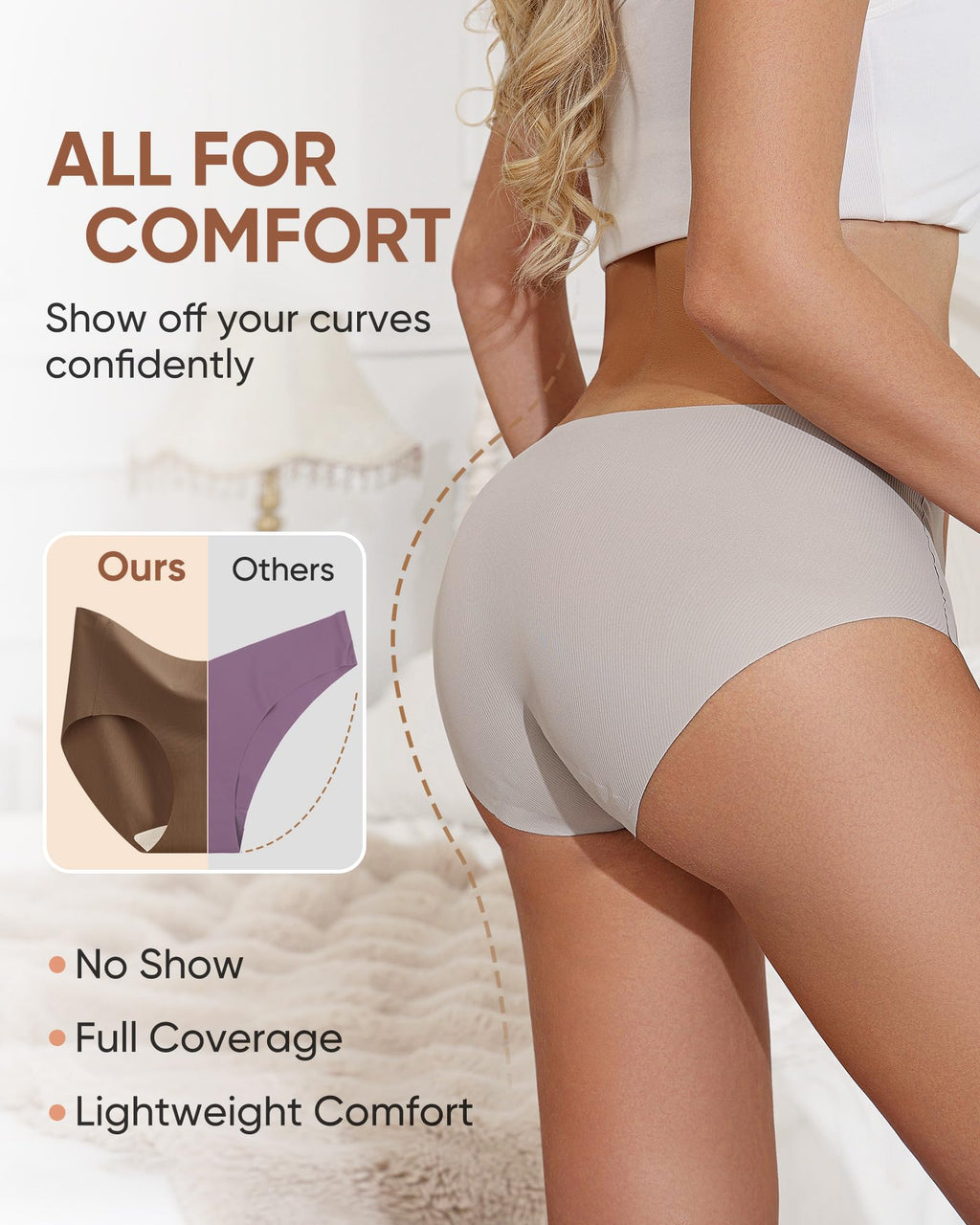 Simness Womens Seamless Underwear No Show Hipster Panties Full Coverage Stretch Breathable 6 Pack M