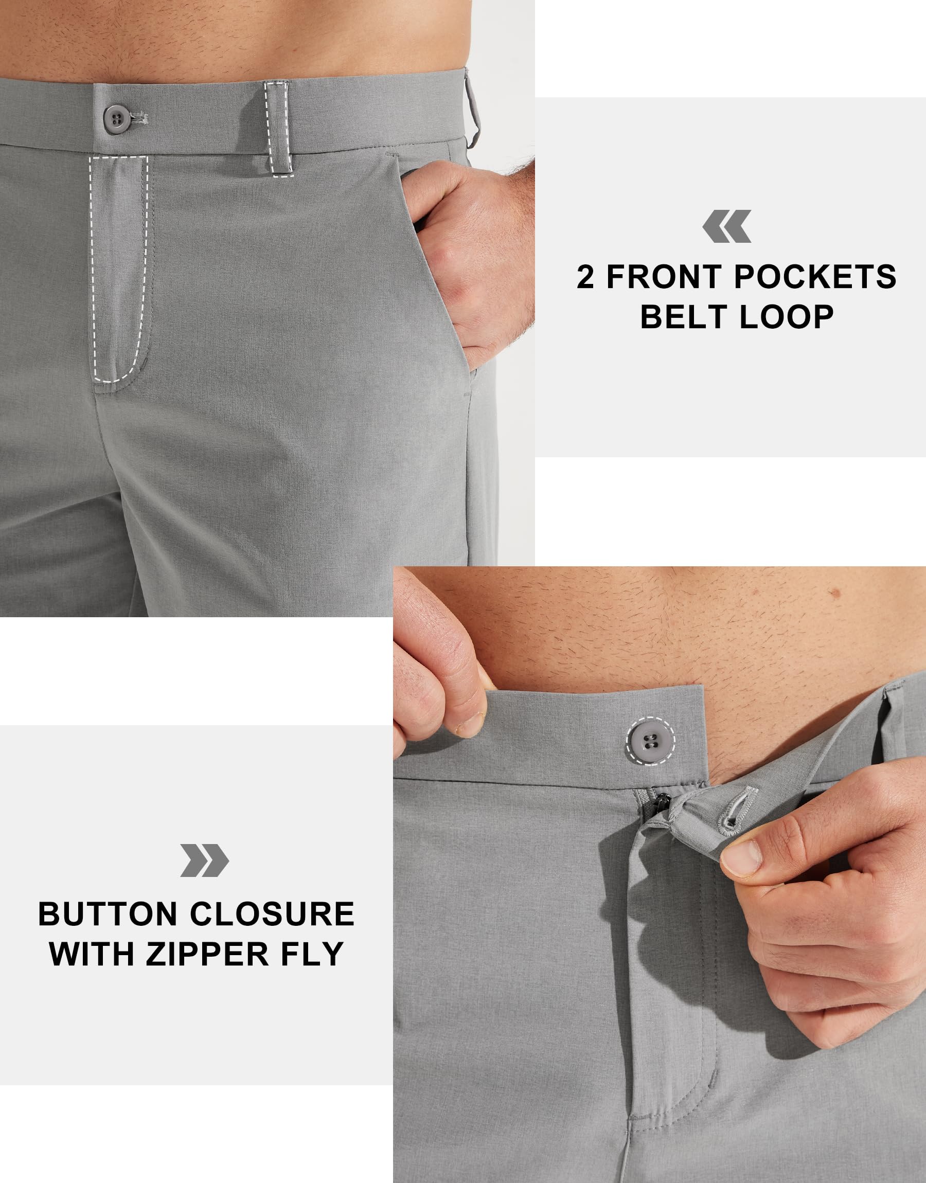 Libin Mens Golf Pants Stretch Work Dress Pants 30" Quick Dry Lightweight Business Casual Pants for Men Comfy Water Resistant, Light Grey, 38W x 30L