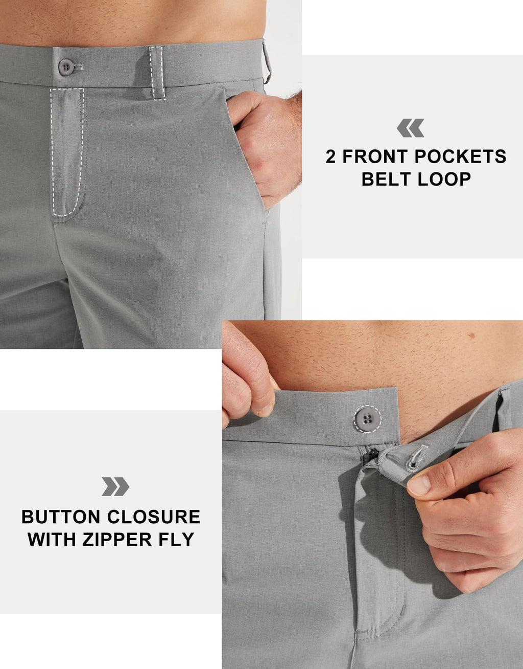 Libin Mens Golf Pants Stretch Work Dress Pants 30" Quick Dry Lightweight Business Casual Pant for Men Comfy Water Resistant, Light Grey, 34W x 30L