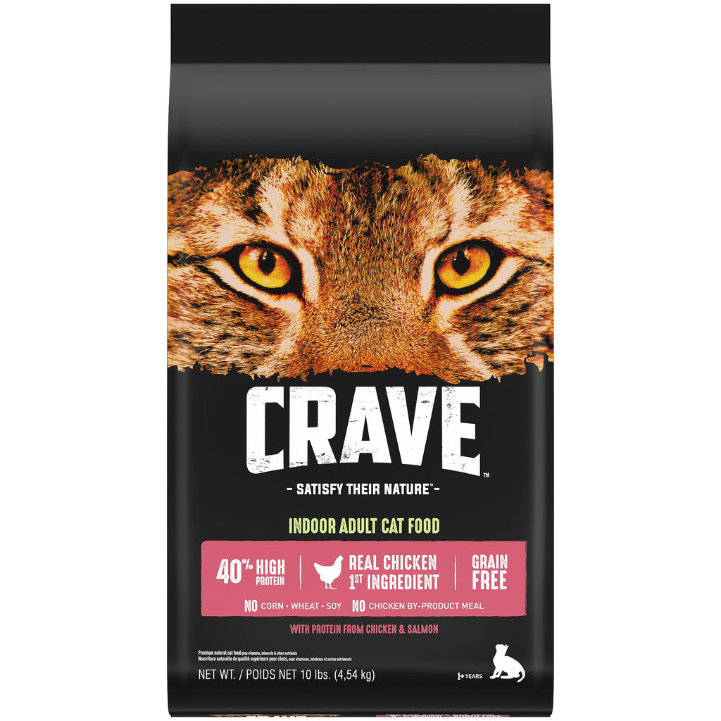 Crave Indoor Grain Free Dry Cat Food with Protein From Chicken and Salmon 10lb.