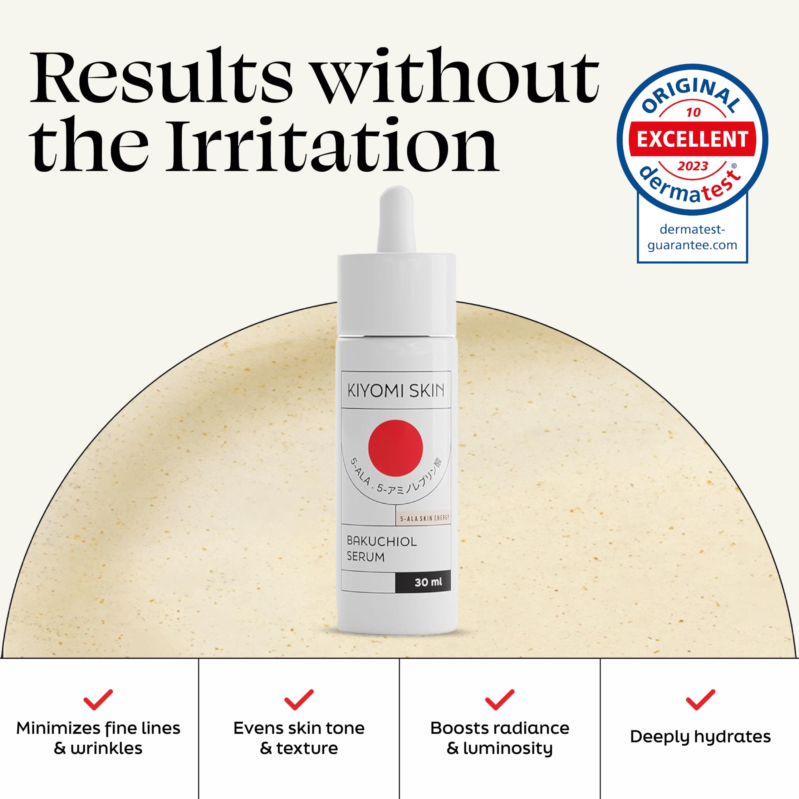 Kiyomi Skin Bakuchiol Face Serum - Gentle Retinol Alternative with 5-ALA, Niacinamide - Anti-Aging Formula for Fine Lines, Wrinkles, Even Skin Tone - Vegan Facial Serum for All Skin Types - 1 Fl Oz