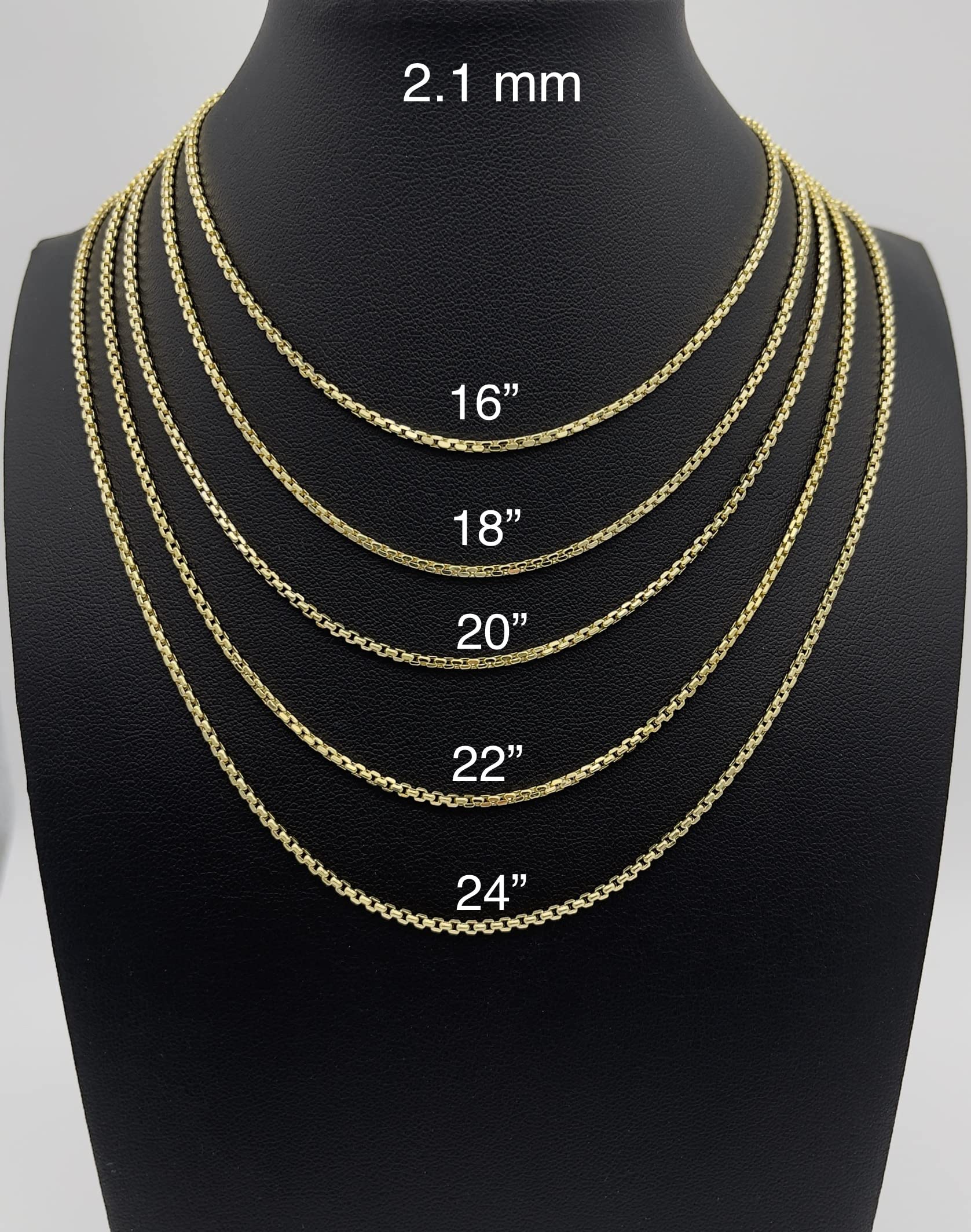 JEWELHEART 14K Real Gold Round Box Chain 2.1mm Yellow Real Gold Chains For Men Diamond Cut Link Chain Necklace For Women with Lobster Clasp 16"