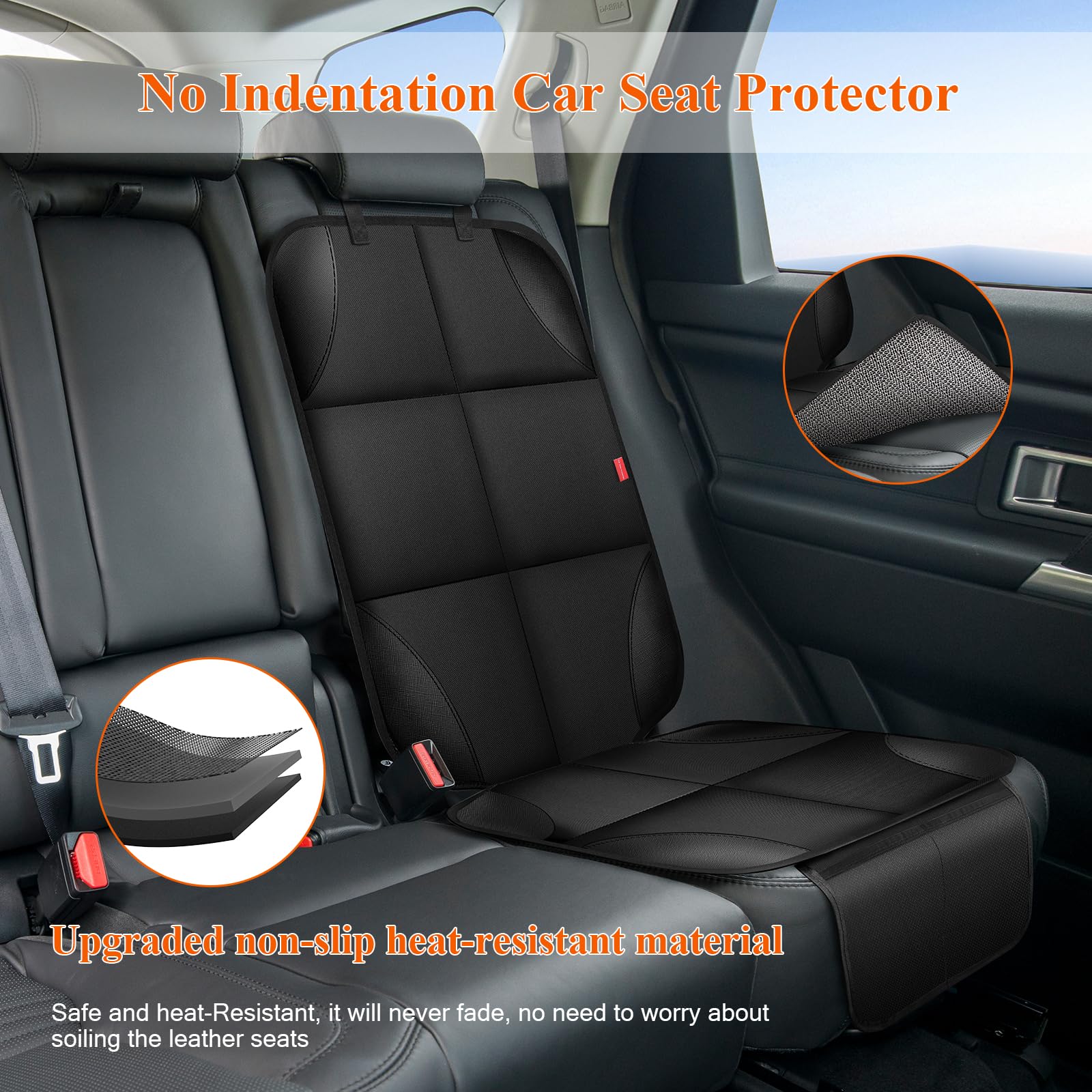Car Seat Protector, Carseat Seat Protectors with Thick Padding and Upgraded Non-Slip Backing, Waterproof Seat Protector under Baby Car Seat, 600D Fabric Car Seat Covers with Storage Pockets for Baby