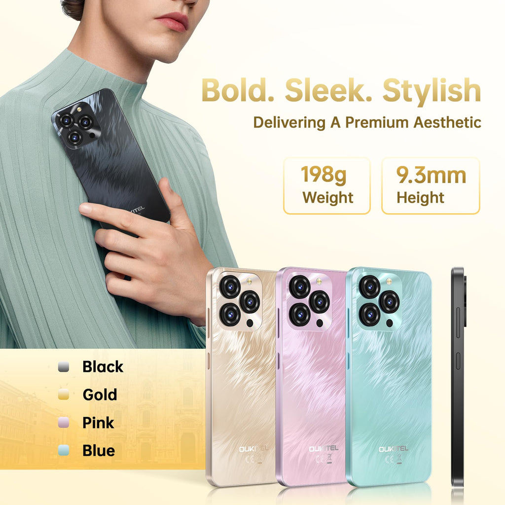 OUKITEL C3 Android 16 Cell Phone Unlocked-16GB RAM+128GB/TF 1TB ROM Smartphone, 5000mAh Battery, 6.52'' Waterdrop Screen, 13MP+5MP Camera, 4G Dual SIM Android Phone, Face ID/3.5mm Jack/GPS/BT5.0, Blue